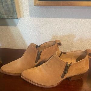 Frye Light Brown Suede Heeled Boots